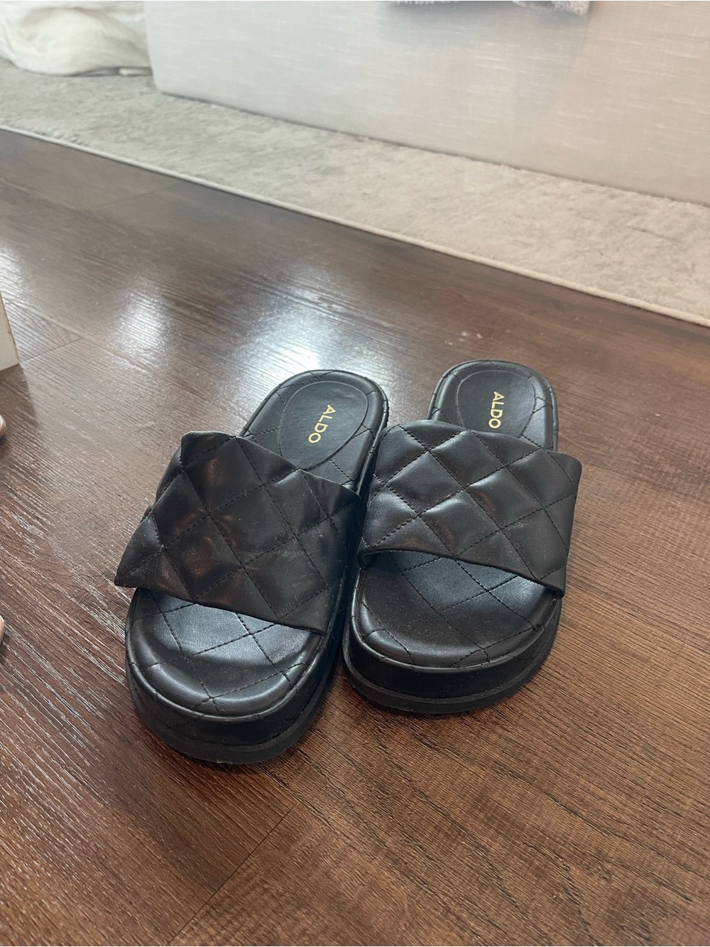 ALDO Black Quilted Platform Slide Sandals